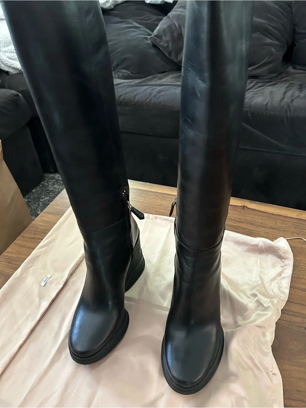 Prada Black Over-the-Knee Leather Boots